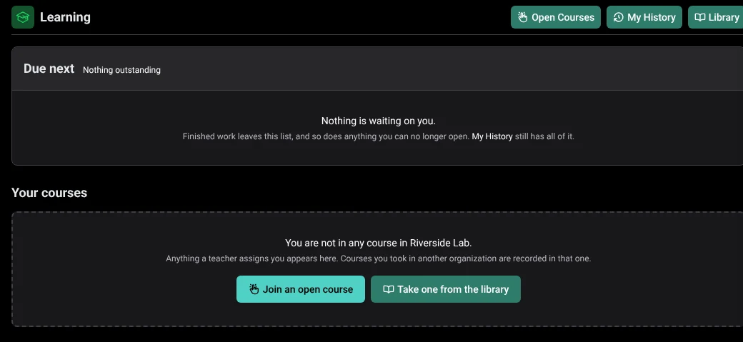 The Learning page in Mantle