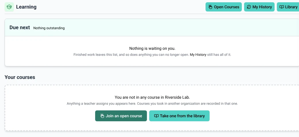 The Learning page in Mantle