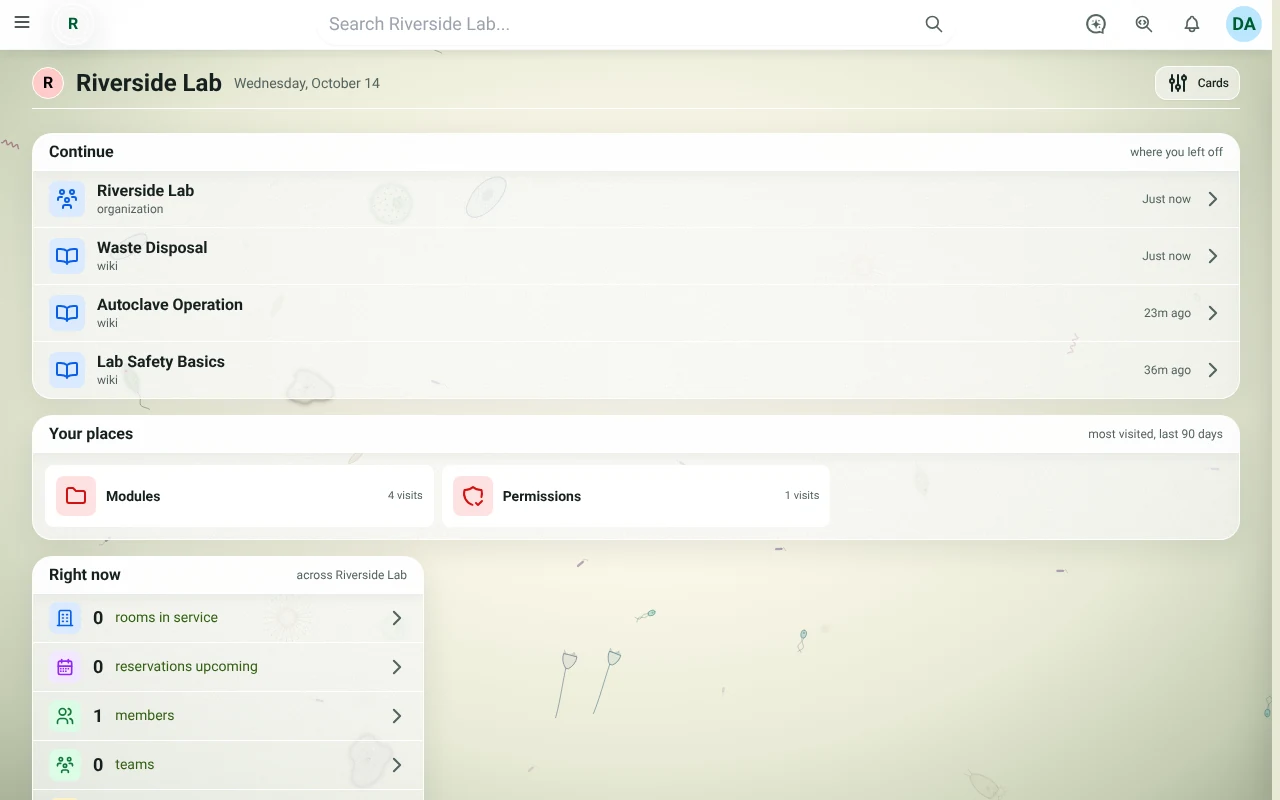 The Overview page in Microscope, or Dark Microscope when you read in dark mode, with microbes drifting behind