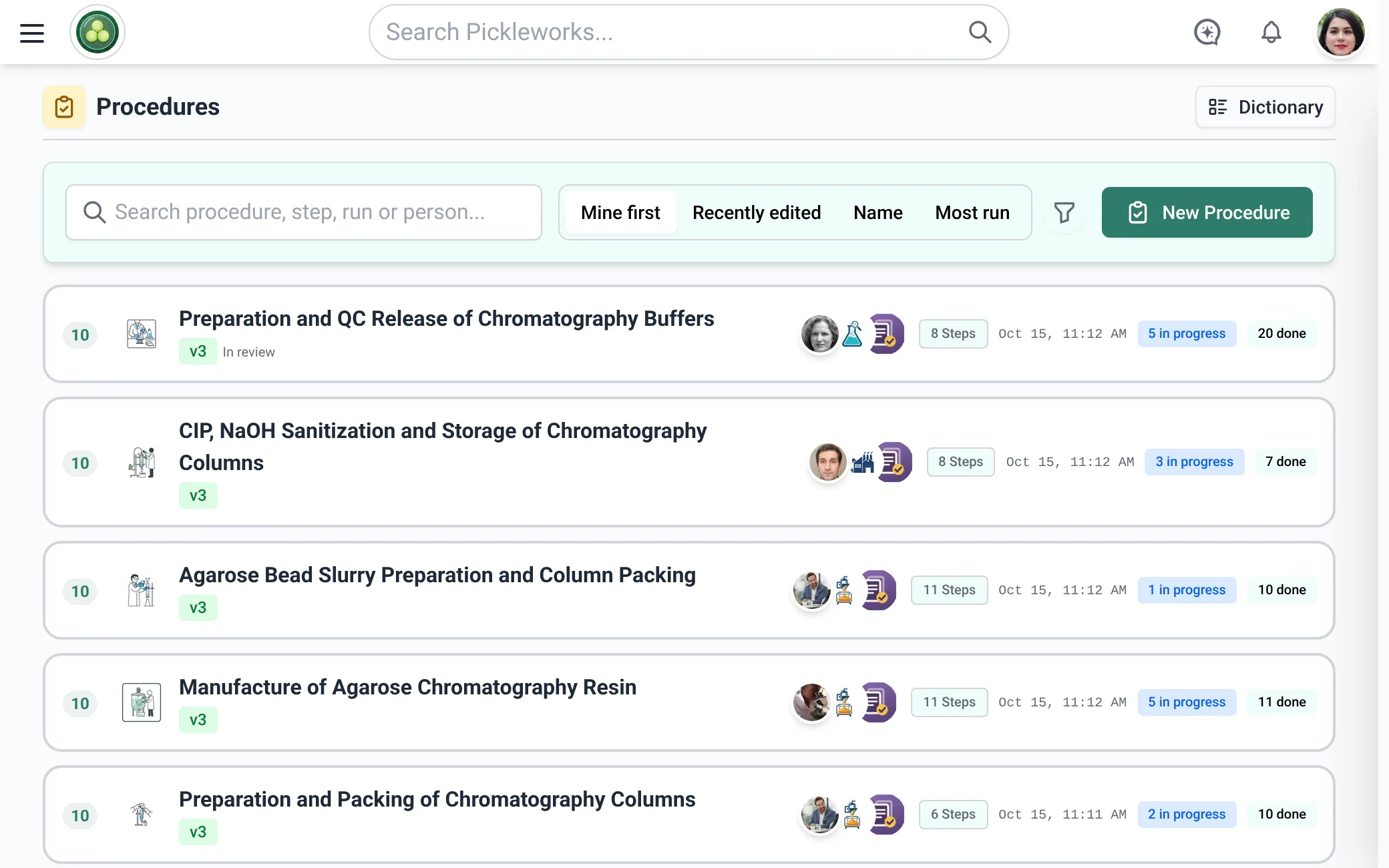 The Procedures page in Mantle